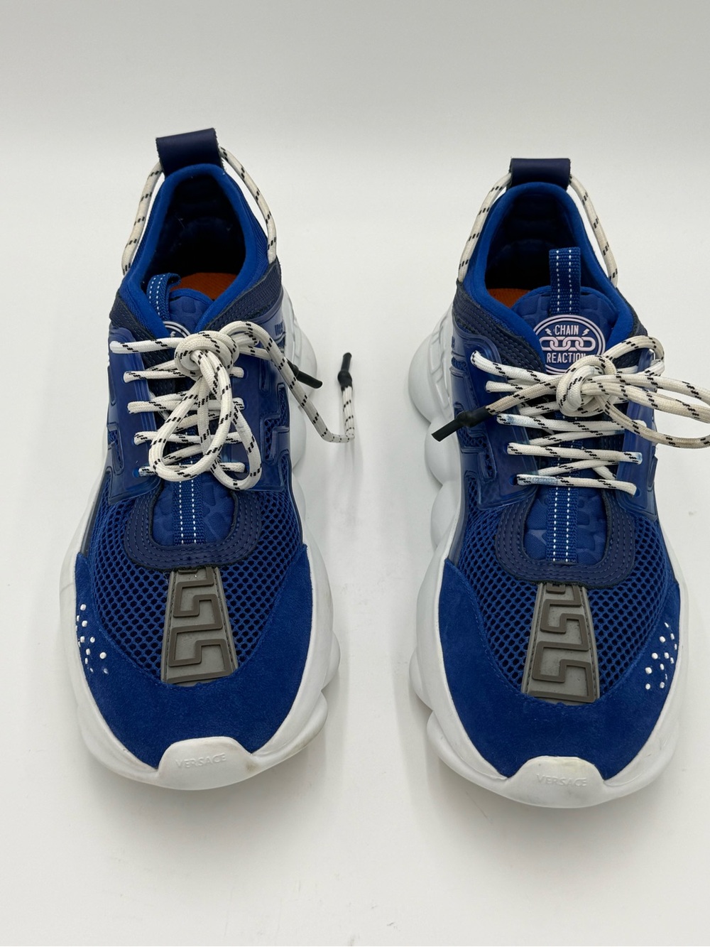 Versace Chain Reaction Sneakers Blue Mesh Suede Luxury Low Top Luxury Size 12 - Picture 2 of 10